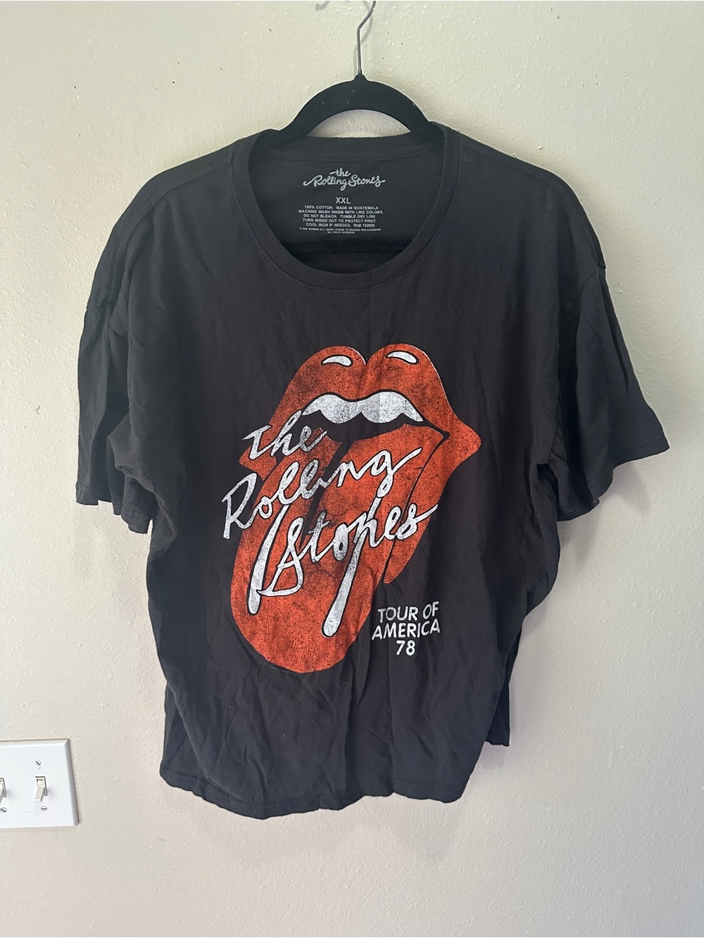 the Rolling Stones Black Short Sleeve Tee with Red Tongue Graphic